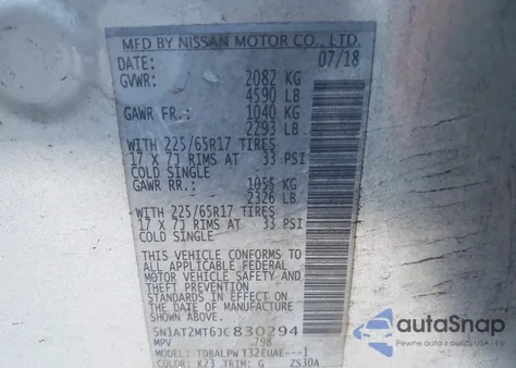 2018 Nissan Rogue S z USA, uszkodzony, nr VIN 5N1AT2MT6JC830294